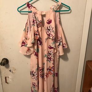 Pink Floral, Cold Shoulder dress with keyhole
